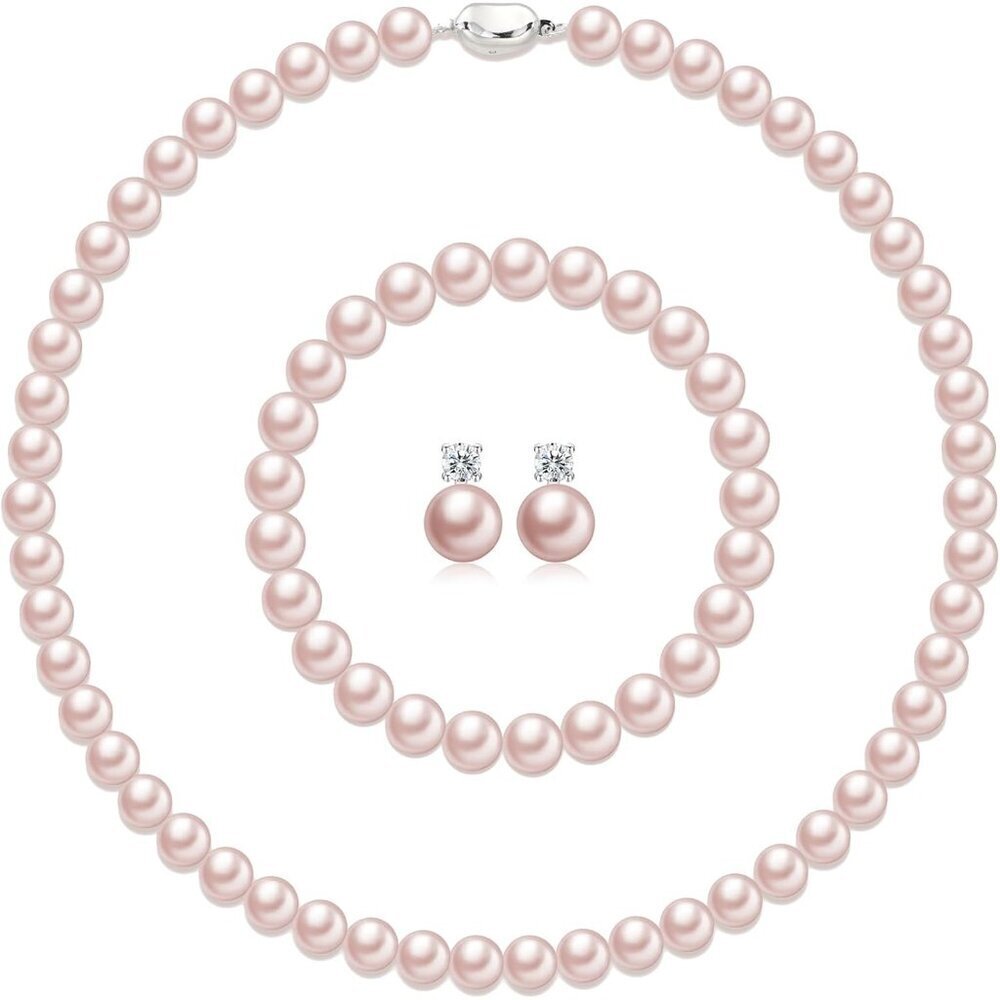 Faux Pearl Jewelry Set Women Men Necklace Bracelet Earrings Gift